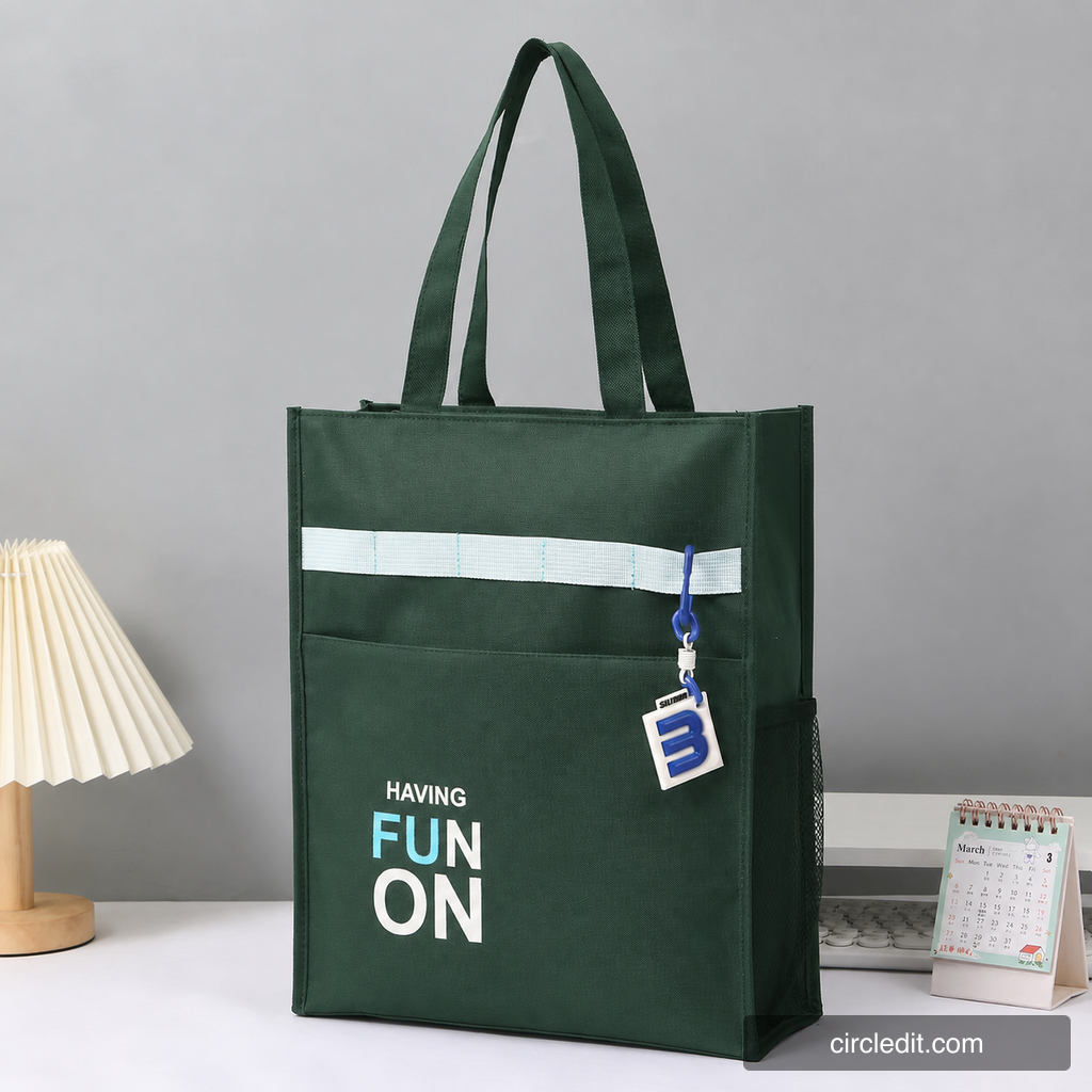 Product photo after editing: forest green tote bag